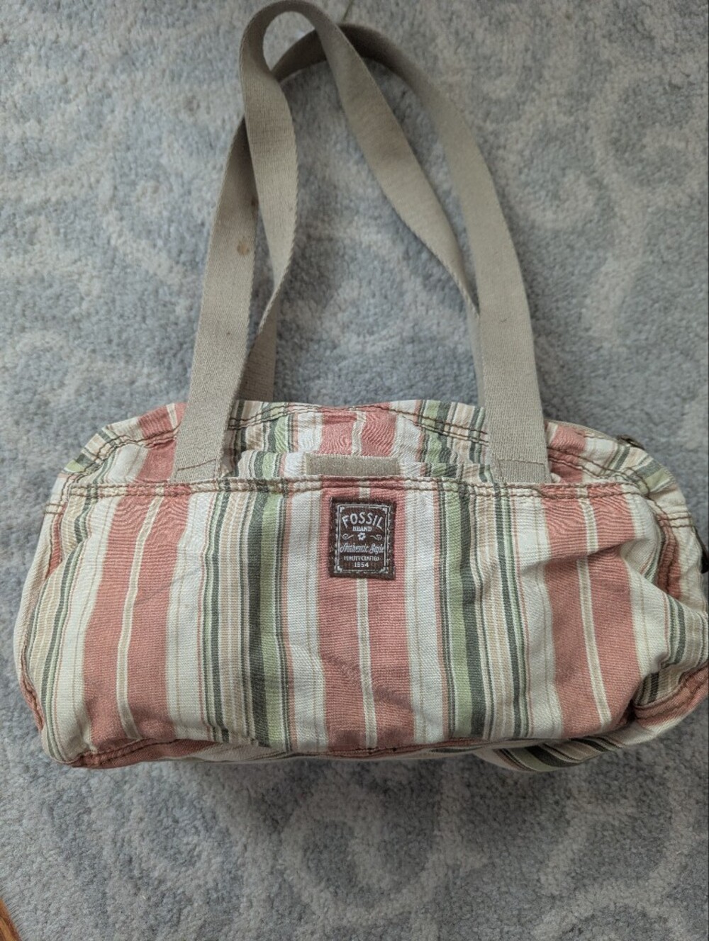 Fossil Striped Canvas Shoulder Bag in Pink and Green
